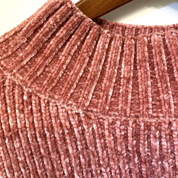 Dusty Rose Chenille Mock Neck XL Sweater Balloon Sleeves Cottagecore Soft Boho - Picture 5 of 12